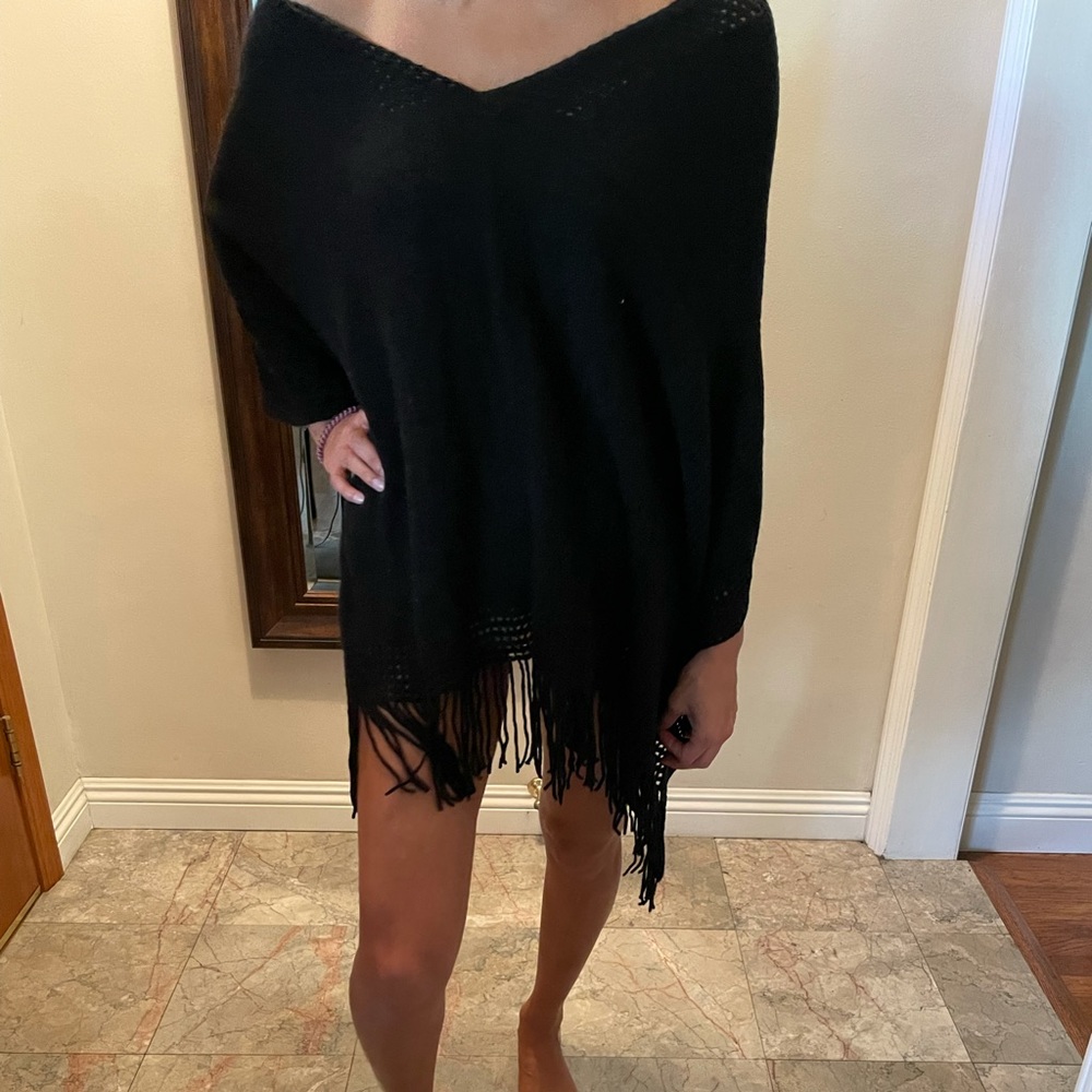 Black knit poncho shawl (one size fits all)